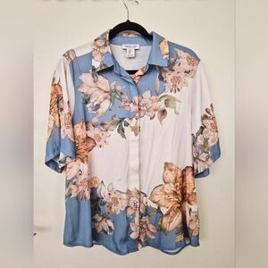 Rachel Zoe Floral Blue and White Shirt